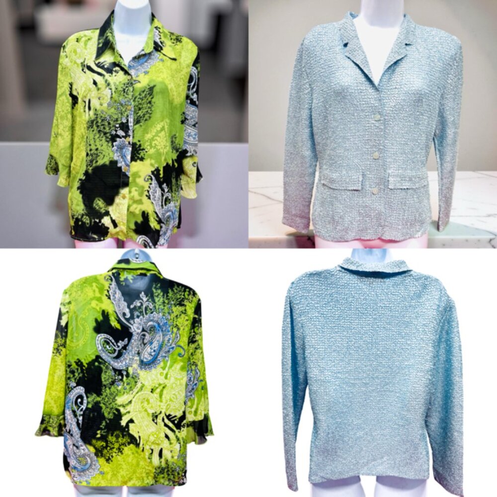 2 Blouses Sz. L :  Pleats Collections & Essentials Lined Pleat Long Sleeve (#58